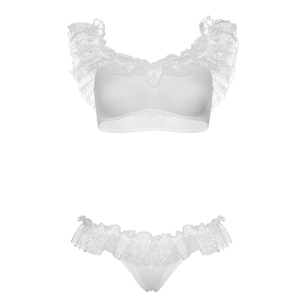 Leg Avenue Lace Ruffle Crop Top and Panty UK 8 to 14 - Sinsations