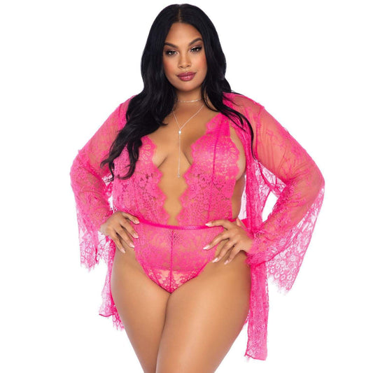 Leg Avenue Floral Lace Teddy and Robe Set - Sinsations