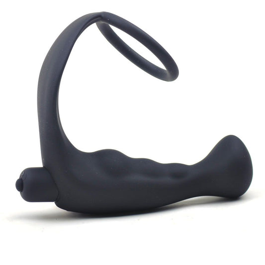 Black Silicone Anal Plug Vibrator with Cock Ring - Sinsations