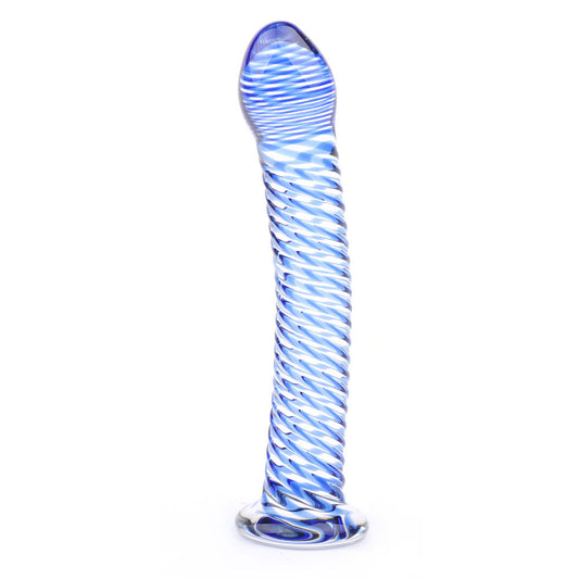 Glass Dildo With Blue Spiral Design - Sinsations