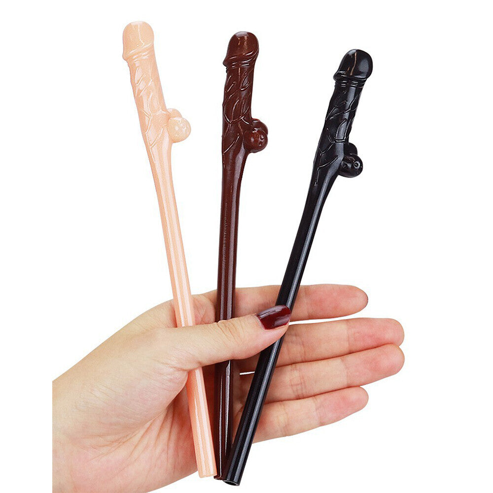 Lovetoy Pack Of 9 Willy Straws Black Brown And Pink - Sinsations