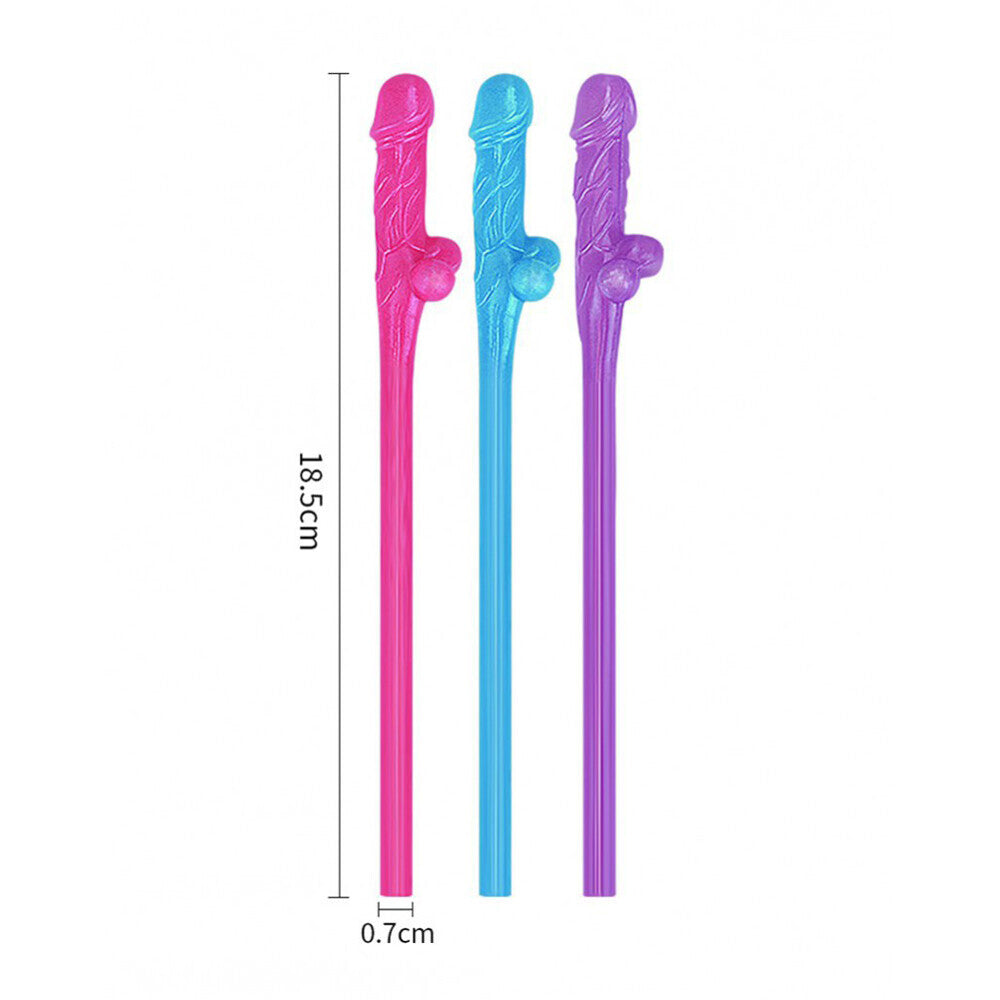 Lovetoy Pack Of 9 Willy Straws Blue Pink And Purple - Sinsations
