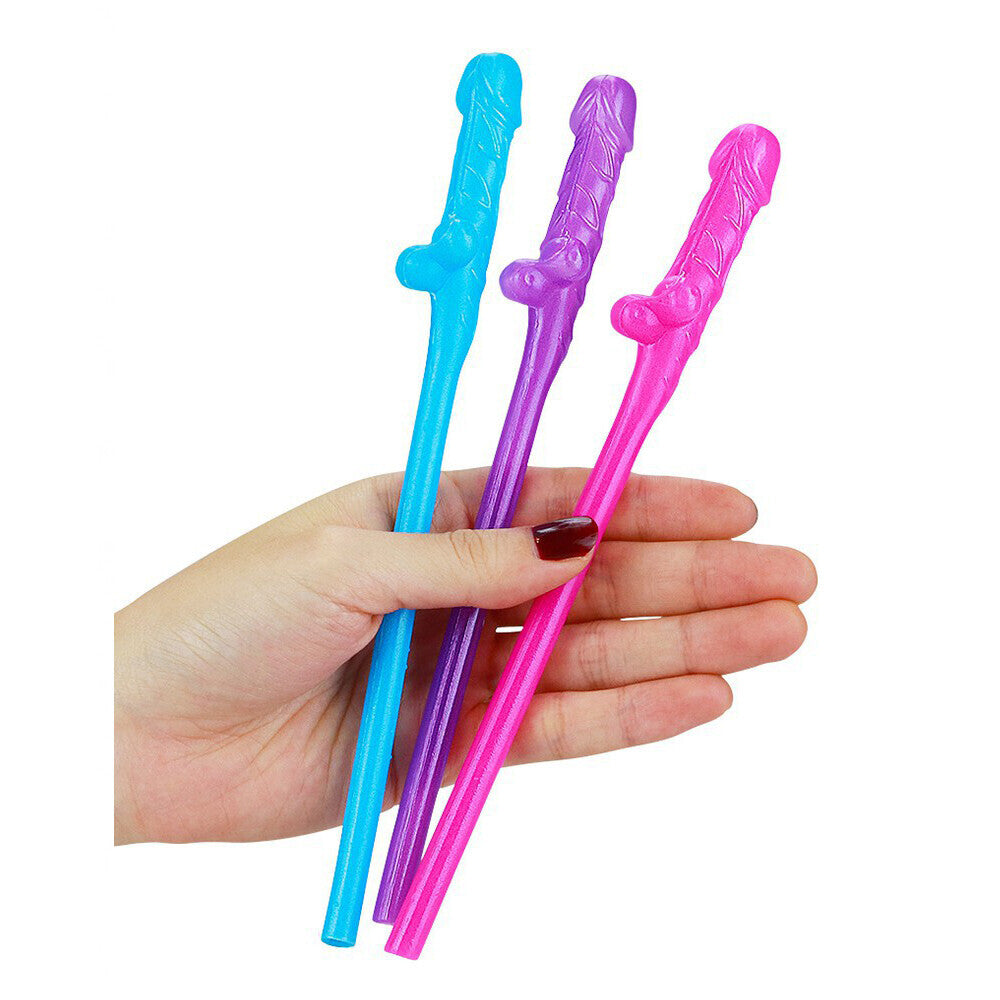 Lovetoy Pack Of 9 Willy Straws Blue Pink And Purple - Sinsations