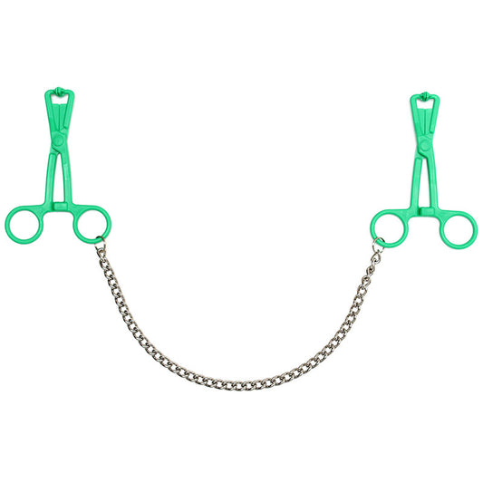 Green Scissor Nipple Clamps With Metal Chain - Sinsations
