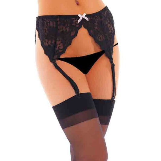Black Suspenderbelt With Stockings And Bow - Sinsations