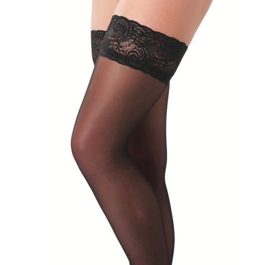 Black HoldUp Stockings With Floral Lace Top - Sinsations