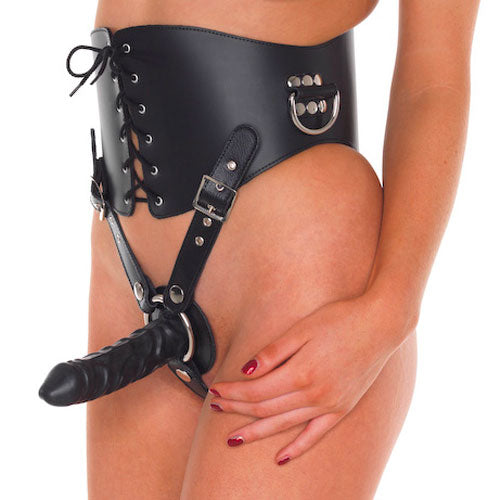 Leather Waist Corset With Strap On Dildo - Sinsations