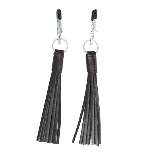 Nipple Clamps With Black Leather Tassels - Sinsations