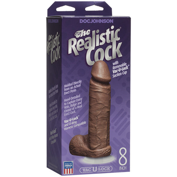 The Realistic Cock 8 Inch Dildo Flesh Brown - Sinsations