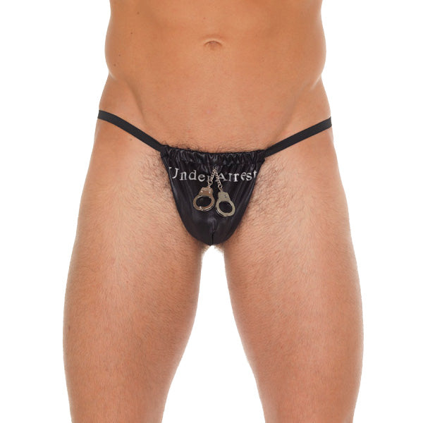 Mens Black GString With Handcuff Pouch - Sinsations