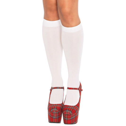 Leg Avenue Nylon Knee Highs White UK 8 to 14 - Sinsations