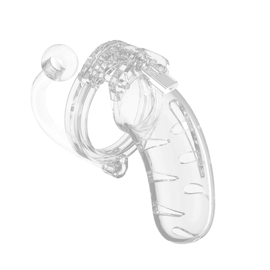 Man Cage 11 Male 4.5 Inch Clear Chastity Cage With Anal Plug - Sinsations