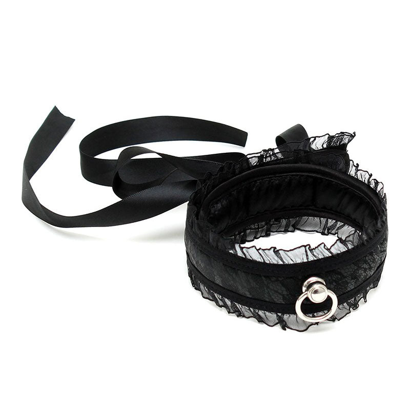 Satin Look Black Collar With O Ring - Sinsations