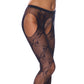 Crotchless Black Fishnet Lace Detail Tights - Sinsations